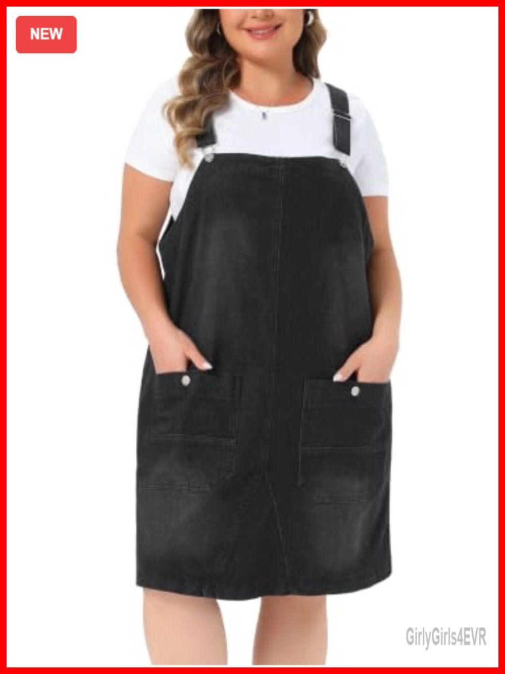 Plus Size Denim Overall Dress Adjustable Strap Bib Jumper with Pockets